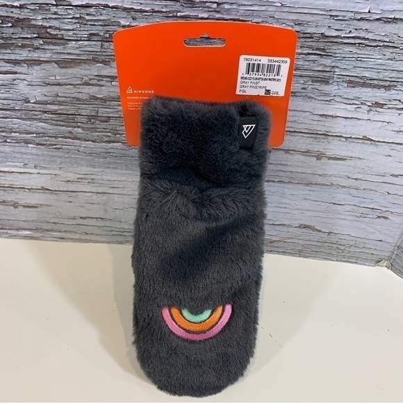 RIPZONE Soft Fuzzy Grey Rainbow Mittens one size - Picture 2 of 2